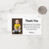 minimalistisch bedankt jongen foto op eerste verja notitiekaartje (Voorkant / Achterkant in situ)