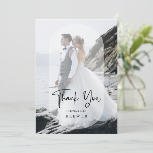 Minimalistisch bedekken Transparante Ovale Fotobru Bedankkaart (Staand voorkant)