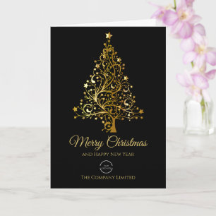 Minimalistisch Bedrijf Logo Black & Gold Christmas Kaart