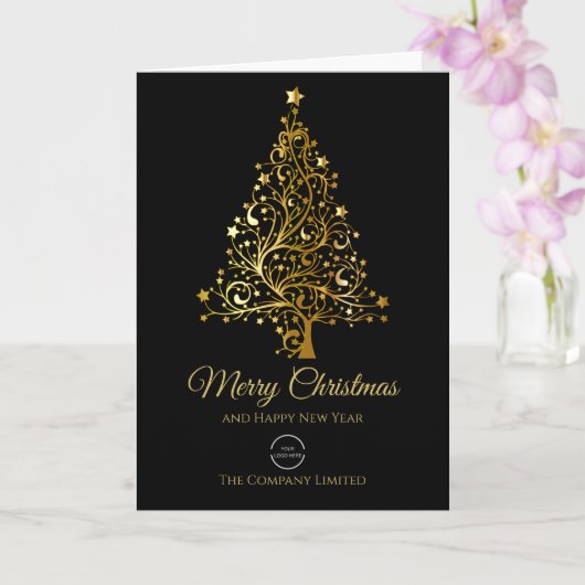 Minimalistisch Bedrijf Logo Black & Gold Christmas Kaart (Orchidee)