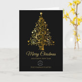 Minimalistisch Bedrijf Logo Black & Gold Christmas Kaart (Gele Bloem)