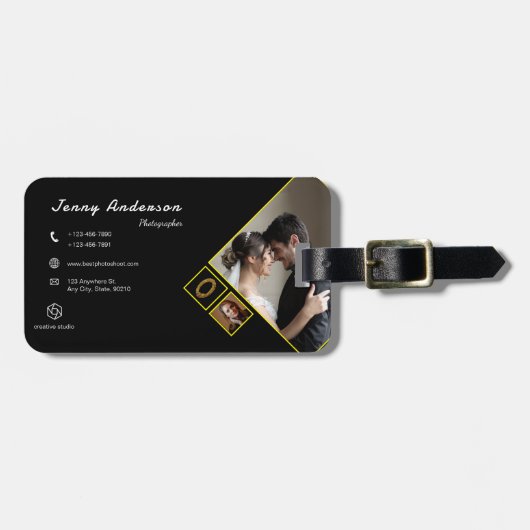 Minimalistisch bedrijf Logo QR Code Fotograaf Bagagelabel (Voorkant horizontaal)