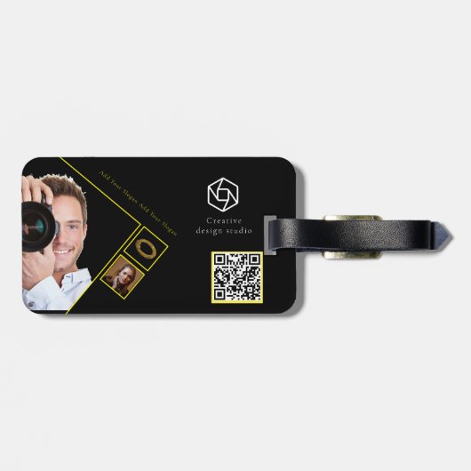 Minimalistisch bedrijf Logo QR Code Fotograaf Bagagelabel (Achterkant horizontaal)