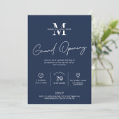 Minimalistisch bedrijf Navy Blue Grand Opening Log Kaart (Staand voorkant)