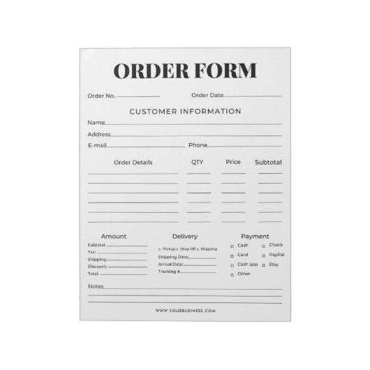 Minimalistisch bedrijfsbestelformulier notitieblok (Linkerzijde)