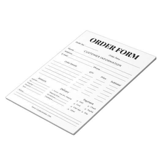 Minimalistisch bedrijfsbestelformulier notitieblok (Schuin)