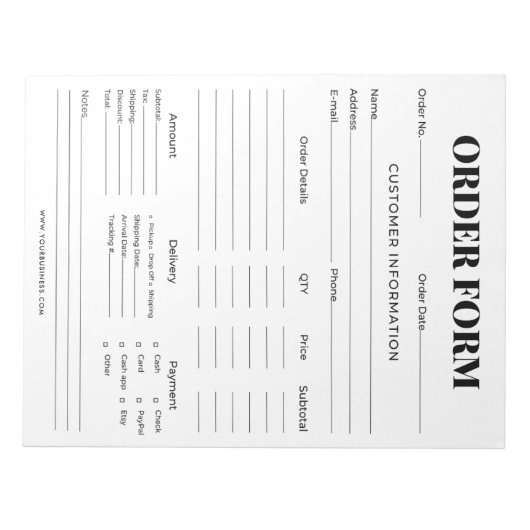 Minimalistisch bedrijfsbestelformulier notitieblok (Voorkant)