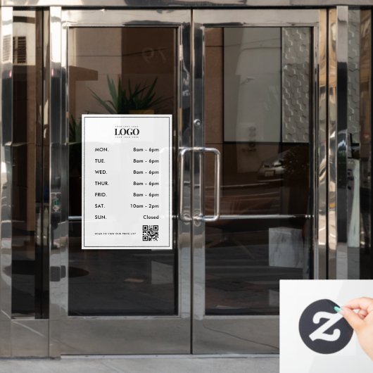 Minimalistisch bedrijfslogo openingsuren QR-code s Raamsticker (Kantoordeur)
