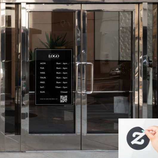 Minimalistisch bedrijfslogo openingsuren QR-code s Raamsticker (Kantoordeur)