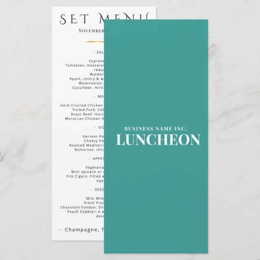 Minimalistisch Bedrijfsmenu Cyan Wit Elegant Menu (Voorkant / Achterkant)