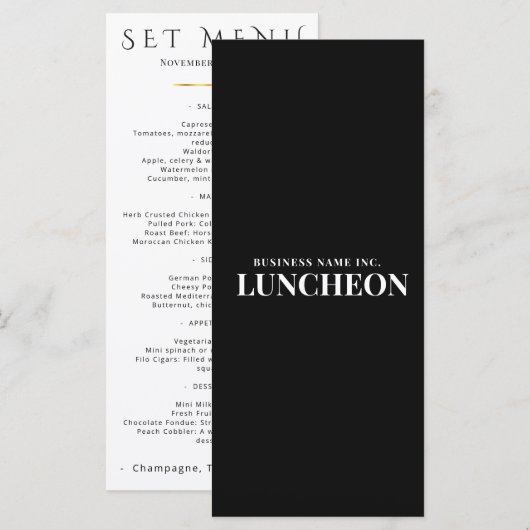 Minimalistisch Bedrijfsmenu Zwart Wit Elegant Menu (Voorkant / Achterkant)