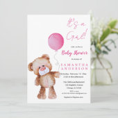 Minimalistisch Beer Baby shower - Het is een meisj Kaart (Staand voorkant)