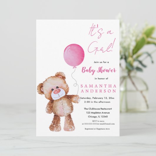 Minimalistisch Beer Baby shower - Het is een meisj Kaart (Staand voorkant)