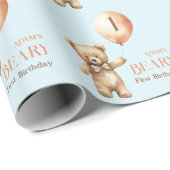 Minimalistisch Beer Blue Boy Beary 1e verjaardag Cadeaupapier (Rol Hoek)