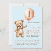 Minimalistisch Beer Blue Boy Beary 1e verjaardag Kaart (Voorkant)