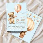 Minimalistisch Beer Blue Boy Beary 1e verjaardag Kaart