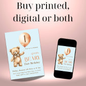 Minimalistisch Beer Blue Boy Beary 1e verjaardag Kaart