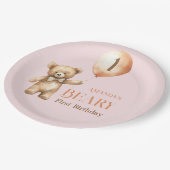 Minimalistisch Beer Roze Meisje Beary 1e Verjaarda Papieren Bordje (Gekanteld)