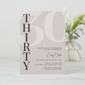 Minimalistisch Beige 30e Verjaardagsfeestuitnodigi Kaart (Staand voorkant)