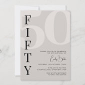 Minimalistisch Beige 50ste verjaardagsfeestje Kaart (Voorkant)