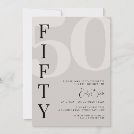 Minimalistisch Beige 50ste verjaardagsfeestje Kaart (Voorkant)