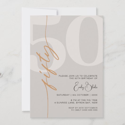 Minimalistisch Beige 50ste verjaardagsfeestje Kaart (Voorkant)