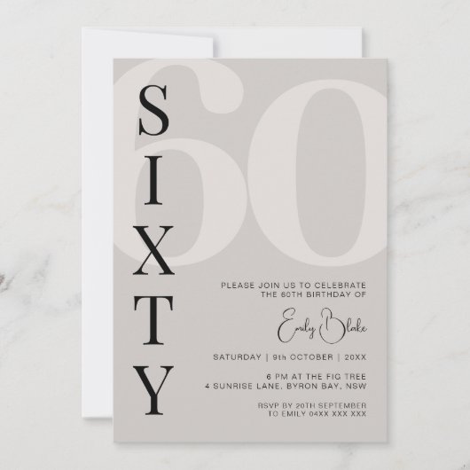 Minimalistisch Beige 60ste verjaardagsfeestje Kaart (Voorkant)
