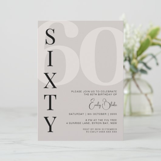 Minimalistisch Beige 60ste verjaardagsfeestje Kaart (Staand voorkant)
