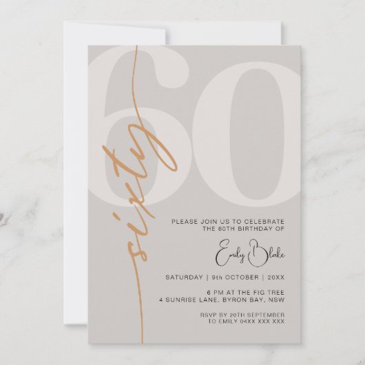 Minimalistisch Beige 60ste verjaardagsfeestje Kaart (Voorkant)