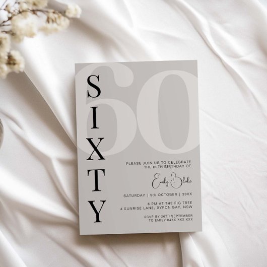 Minimalistisch Beige 60ste verjaardagsfeestje Kaart