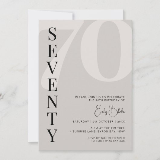 Minimalistisch Beige 70ste verjaardagsfeestje Kaart (Voorkant)