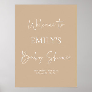 Minimalistisch beige Baby shower Welkomstteken Poster
