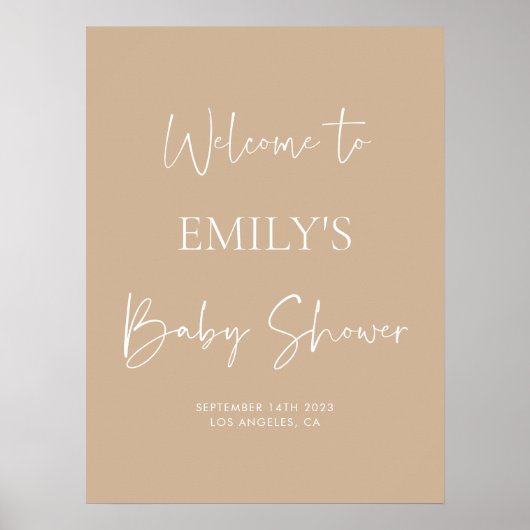 Minimalistisch beige Baby shower Welkomstteken Poster (Voorkant)