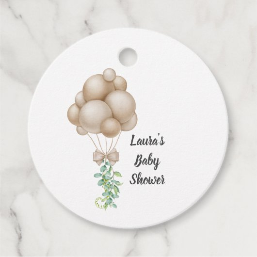 Minimalistisch Beige Ballonnen Boho Baby shower Bedankjes Labels (Voorkant)
