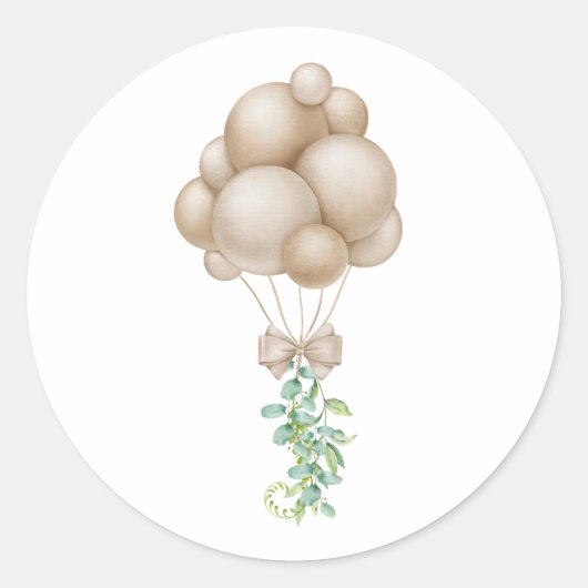 Minimalistisch Beige Ballonnen Boho Baby shower Ronde Sticker (Voorkant)