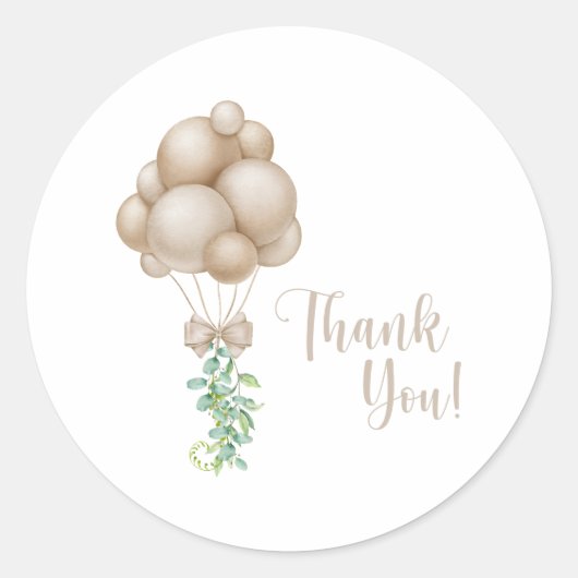 Minimalistisch Beige Ballonnen Boho Baby shower Ronde Sticker (Voorkant)
