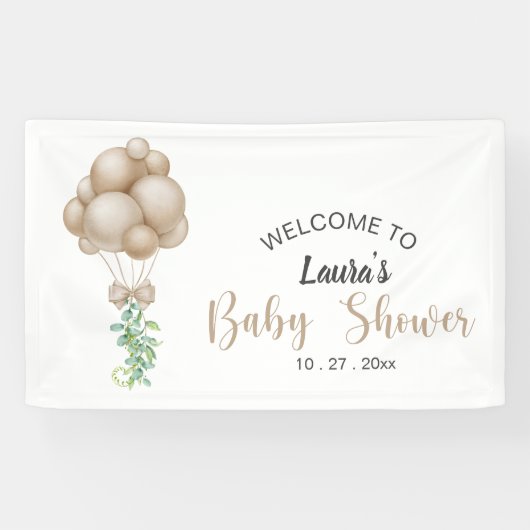 Minimalistisch Beige Ballonnen Boho Baby shower Spandoek (Horizontaal)