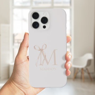 Minimalistisch Beige Bow Initiaal Monogram iPhone 16 Pro Max Hoesje