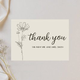 Minimalistisch beige bruilding bedankkaart