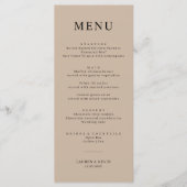 Minimalistisch Beige Eenvoudige Bruiloft Menu Kaar (Voorkant)