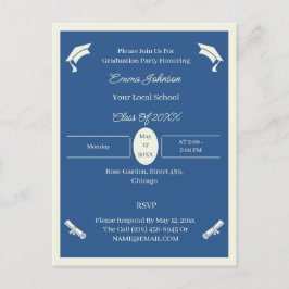 Minimalistisch beige en blauw aangepast Afstuderen Aankondigingskaart