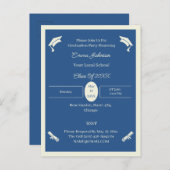 Minimalistisch beige en blauw aangepast Afstuderen Aankondigingskaart (Voorkant / Achterkant)