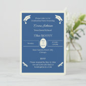Minimalistisch beige en blauw aangepast Afstuderen Kaart (Staand voorkant)