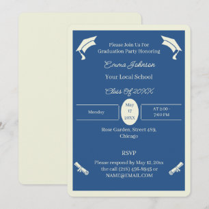 Minimalistisch beige en blauw aangepast Afstuderen Kaart