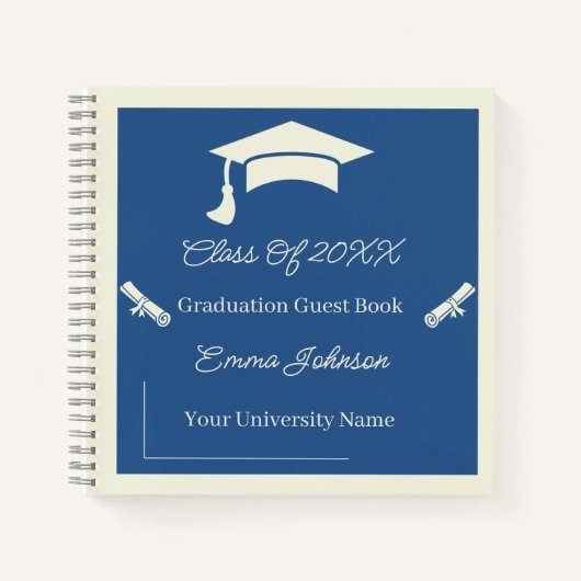 Minimalistisch beige en blauw Afstuderen Notitieboek (Voorkant)