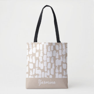 Minimalistisch beige en wit abstract motief tote bag
