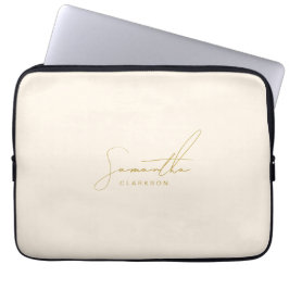 Minimalistisch Beige & Goud Handgeschreven Cursief Laptop Sleeve