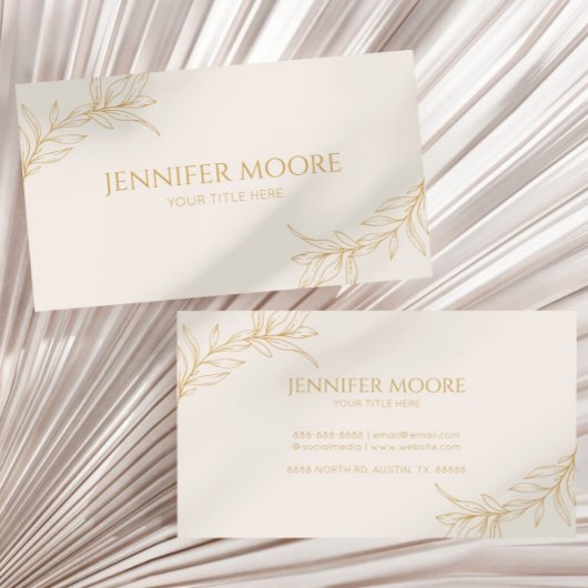 Minimalistisch beige gouden takblad visitekaartje