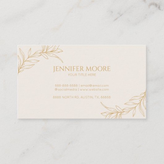 Minimalistisch beige gouden takblad visitekaartje (Achterkant)
