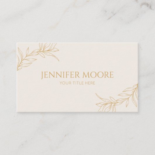 Minimalistisch beige gouden takblad visitekaartje (Voorkant)